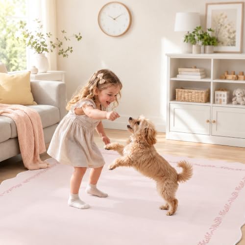 Light Pink 5x7 Washable Area Rugs for Living Room,Bedroom,Dining Room,Dorm