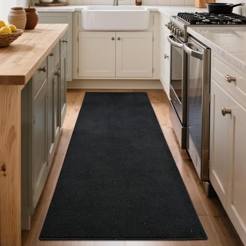 2x6 Pure Black Runner Rug Non-Slip Washable for Hallway Kitchen Bedroom