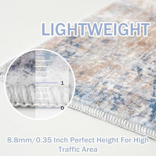 IOHOUZE Abstract Area Rug 4x5 Ft Washable Rugs for Entryway Indoor, Non Slip Small Living Room Rugs Printed Faux Wool Throw Rug, Floor Carpet for Kitchen Nursery Playroom, Blue Rust