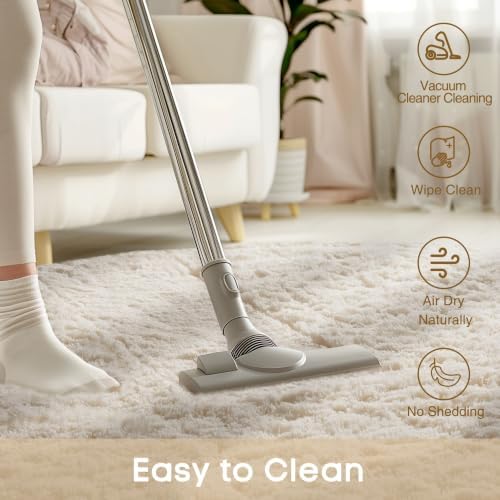 Ophanie Round Rugs 5Ft Ivory Circle Area Rug,Baby Nursery Living Room Bedroom Decor Circular Carpet 5 Foot,Fluffy Fuzzy Shag Plush Cream for Kids Boys Girls Teen with Over 99 pcs Pile fibers