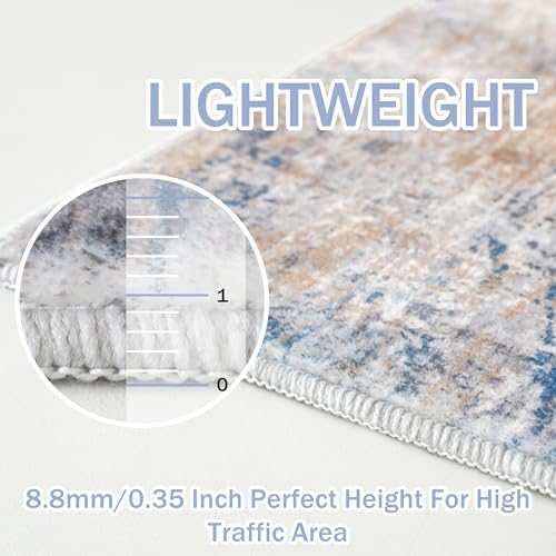 IOHOUZE Abstract Runner Rug 2x10 Ft Washable Runners for Hallways, Non Slip Kitchen Runner Printed Faux Wool Entryway Runner Indoor, Modern Abstract Floor Carpet for Hall Kitchen, Blue Rust