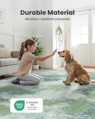 Amada 2'6"x10' Modern Abstract Washable Area Rug for Entryway Green