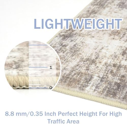 IOHOUZE Abstract Runner Rug 2x6 Ft Washable Runners for Hallways, Non Slip Kitchen Runner Printed Faux Wool Entryway Runner Indoor, Modern Abstract Floor Carpet for Hall Kitchen Bedroom, Beige Brown