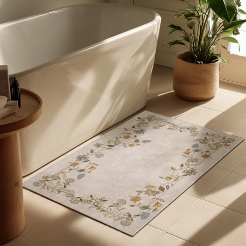 2x3 Washable Small Rugs for Entryway: Floral Door Mat Indoor Entrance Non Slip Rubber Backed Low Pile Soft Throw Area Rugs for Bedroom Kitchen Front Door Indoor Entrance Foyer Entry Farmhouse