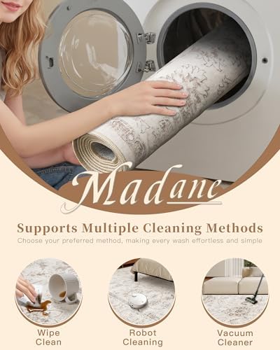 Madane Washable 7x9 Area Rugs for Living Room,Soft Neutral Rug Brown/Ivory