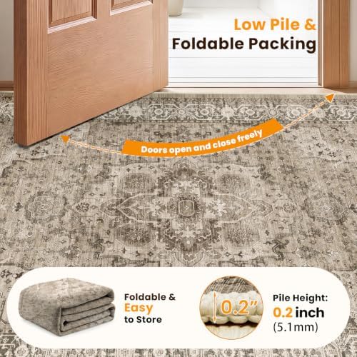 SameBed 9x12 Area Rug Living Room, Vintage Washable Carpet Brown