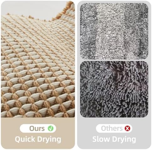 TYUU Waffle Bath Mat, Small Boho Bathroom Rugs Non Slip 24x16 Khaki & White