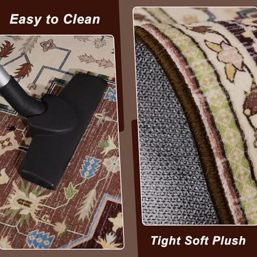 Macgace Washable Vintage Area Rug for Living Room, 5x7 Rugs Mousse Brown