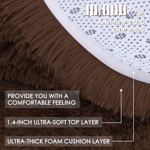 OLANLY 2x2 Machine Washable Small Rug, Soft Fluffy Shaggy Throw Rug for Bedroom, Entryway, Indoor Floor Carpet for Kids, Nursery, Home Decor, Coffee
