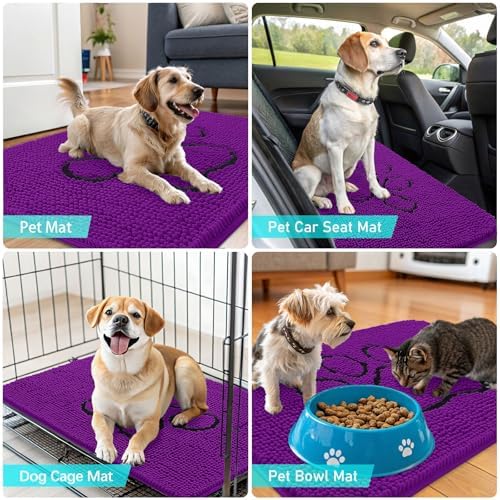 OLANLY Dog Door Mat for Muddy Paws 30x20, Paw Print Design Chenille Mud Mat