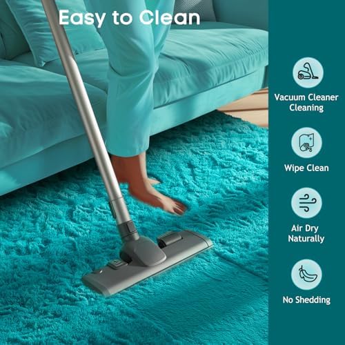 Ophanie Teal Rugs for Bedroom Living Room, Fluffy Fuzzy Furry Carpet, Plush Soft Shaggy Bedside Indoor Floor 4x6 Area Rug for Kids Girls Boys Baby Teen Dorm Nursery Decor with Over 99 pcs Pile fibers