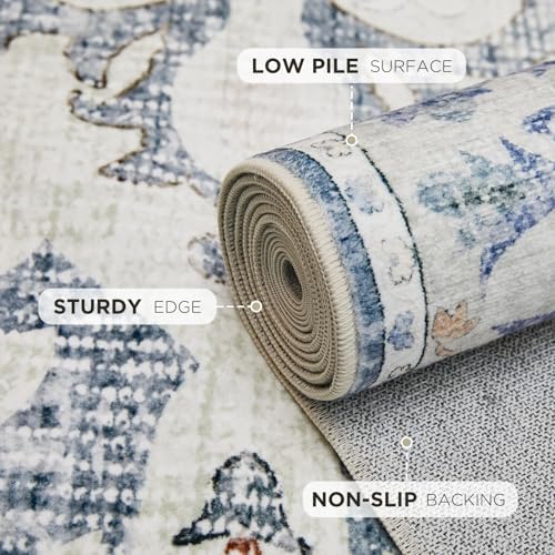 Joydeco Washable 2x5 Hallway Runner Rug Vintage, Blue Grey