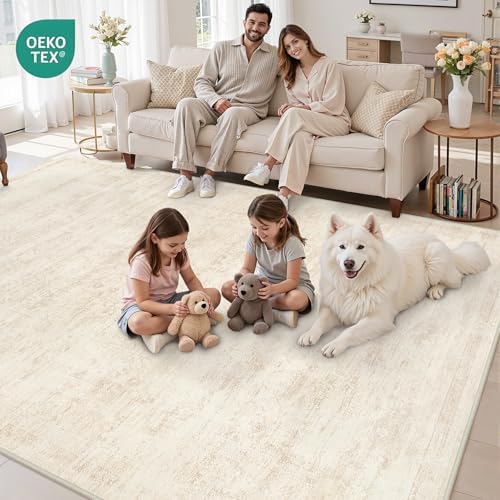 10x14 Area Rugs Living Room: Bedroom Washable Carpet Retro Beige