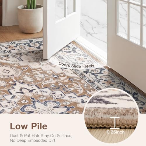 Lofus 4x6 Area Rugs for Living Room Bedroom, Soft Boho Carpet Floral Brown