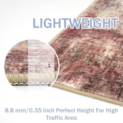 IOHOUZE Abstract Runner Rug 3x6 Ft Washable Runners for Hallways, Non Slip Kitchen Runner Printed Faux Wool Entryway Runner Indoor, Modern Abstract Floor Carpet for Hall Kitchen Bedroom, Red/Multi