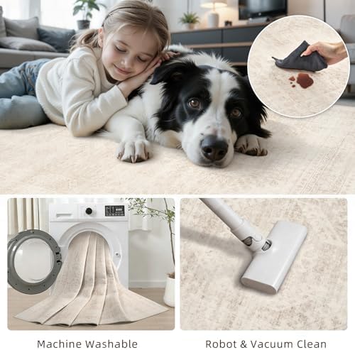 2x8 Hallway Washable Runner Rug: Neutral Kitchen Carpet Beige