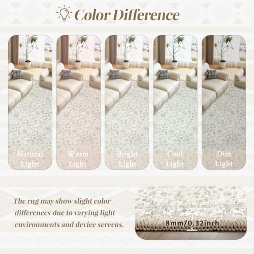 Living Room Rugs 8x10: Washable Moroccan Geometric Boho Rug Farmhouse Non Slip Stain Resistant Large Rug Low Pile Soft Carpet for Bedroom Dining Room Children Room (Beige Floral,8'x10')