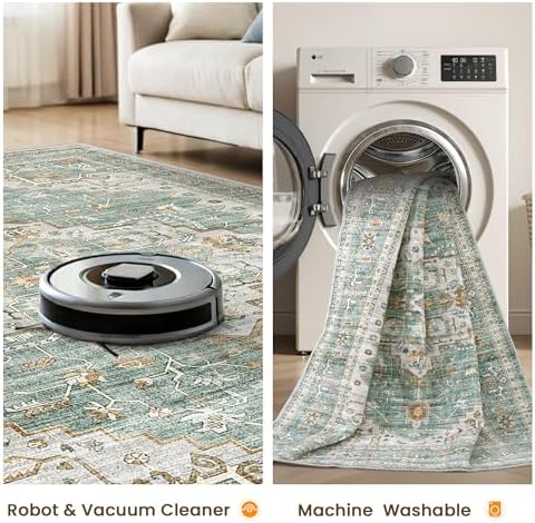 2X3 Washable Kitchen Rugs Small Door Mat for Entryway Throw Carpet Green