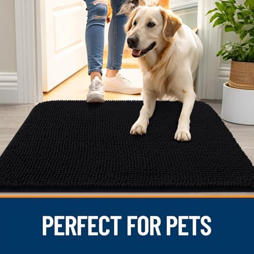 OLANLY Dog Door Mat for Muddy Paws 47x24, Super Absorbent Chenille Mud Mat