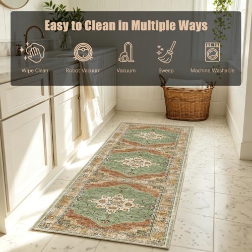 YARNSCAPE 2'6" x 8' Machine Washable Runner Rug, Non-Slip Low-Pile Carpet