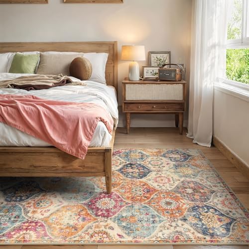 Lahome Moroccan Washable Rugs 5x7, Boho 5x7 Area Rugs for Living Room
