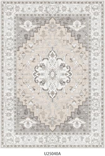 Washable Non-Slip Kitchen Rugs Sets of 3: Soft Low Pile Thin Kitchen Mats for Hardwood Floor, Boho Vintage Oriental Runner Rug for Sink & Entryway, Hallway, Pet-Friendly, (Beige Grey)