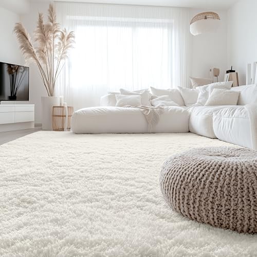 OLANLY 7x7 Machine Washable Large Area Rugs for Living Room, Bedroom, Soft Fluffy Shaggy Bedside Rug, Indoor Floor Carpet for Kids Girls and Boys, Dorms, Nursery, Home Decor Aesthetic, Ivory