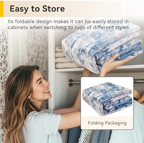 RELEANY Washable Square 6'x6' Area Rug for Living Room Blue Gray