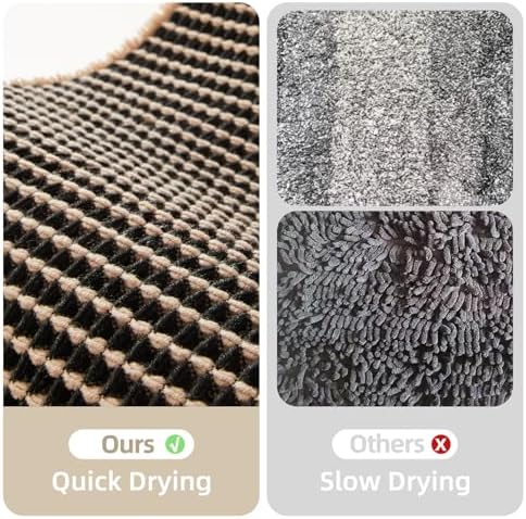 TYUU Waffle Bath Mat, Boho Bathroom Rugs Non Slip, 48x24 Khaki & Black