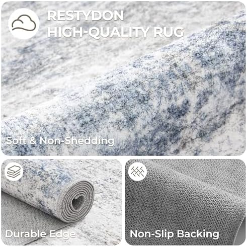2x10 Runner Rug Non Slip,Washable Hallway Runner Rug,Blue