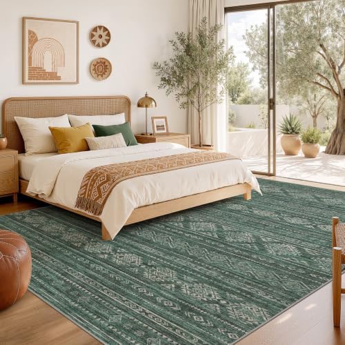Nakagishi Area Rugs 9x12 Living Room: Washable Boho Large Neutral Modern Soft Farmhouse Green Rug Stain Resistant Indoor Floor Non-Slip Carpet for Women Home Enthusiasts Aged 25-45 - Bedroom Room