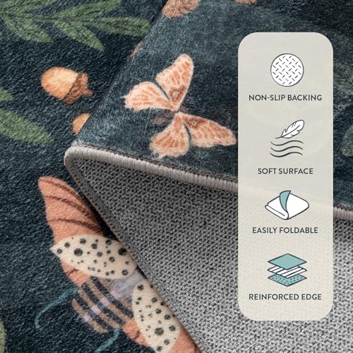 Lahome Washable Insect Botanical 2x3 Area Rugs for Entryway - Machine Washable Non-Slip Kitchen Rugs, Black Boho Low Profile Soft Faux Wool Indoor Door Mat for Bathroom,Bedroom, Hallway