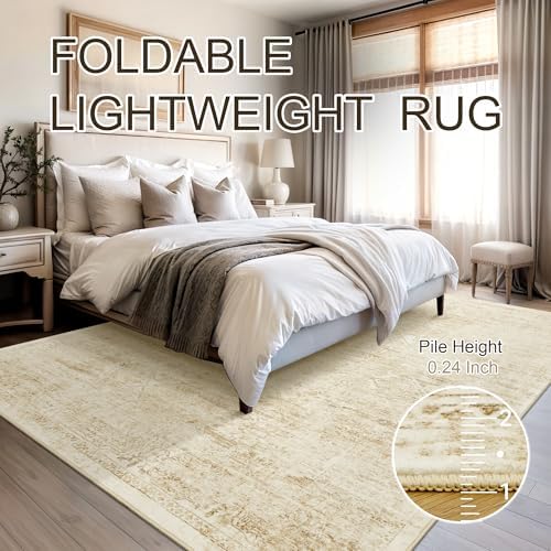 Soalmost 6x9 Area Rug for Living Room Washable Non-Slip Rugs Beige/Ivory