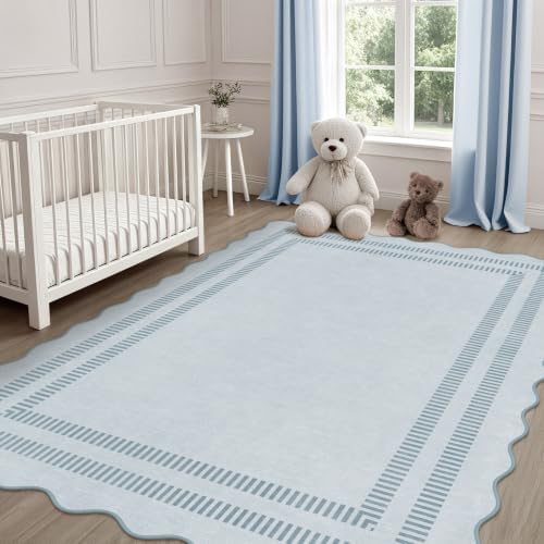 Area Rugs 5x7 Living Room Washable Modern Rug, Vintage Blue Soft Non Slip Rugs Stain Resistant Indoor Carpet for Bedroom Dining Room Nursery Home Office
