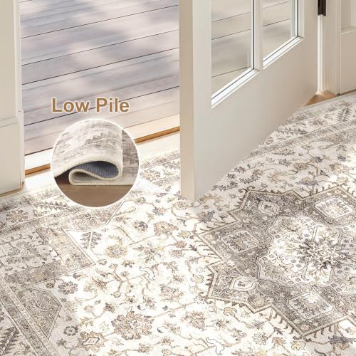 cotiled 2x3 Area Rug for Living Room, Washable, Traditional, Light Brown