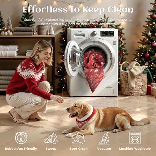 Christmas Runner Rug 2x6 Red Washable Rugs for Hallway, Soft Non-Slip Low Pile Christmas Tree Santa Claus Snowman Carpet for Kitchen Entryway Bedroom Kids Nursery Holiday Throw Home Decor(Santa Claus)