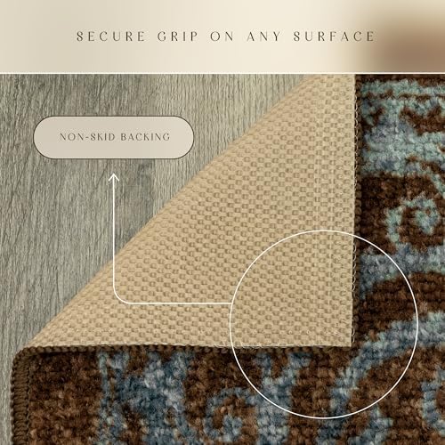 Maples Rugs Pelham Vintage Medallion Area Rugs, 5' x 7', Blue/Walnut