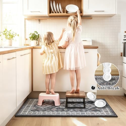 HEBE Boho Kitchen Rugs Set of 2, Non Slip Washable Kitchen Mats for Floor