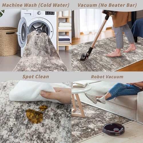3x15 Ft Long Hallway Runner Rug – Non-Slip Washable Wide Kitchen Runner | Modern Abstract Floor Carpet for Indoor Entryway, Bedroom, Living Room (Brown Beige,3x15)