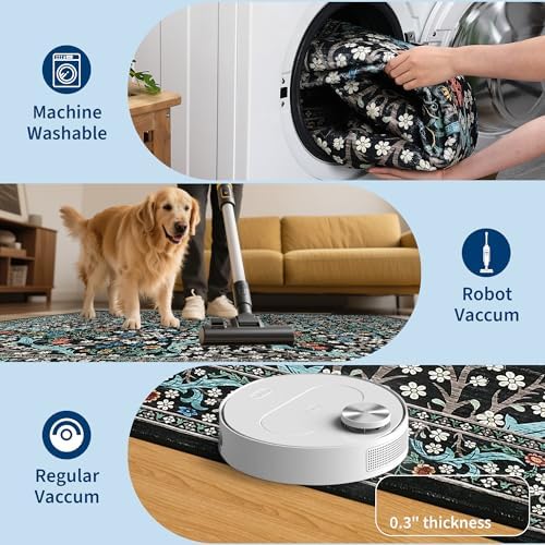 GarveeHome Floral Hallway Runner Rug, 2.5x8 Kitchen Runner Rugs, Washable Non Slip Entryway Rugs Indoor, Ultra-Thin Stain Resistant Carpet Floor Mat for Laundry Room, Black