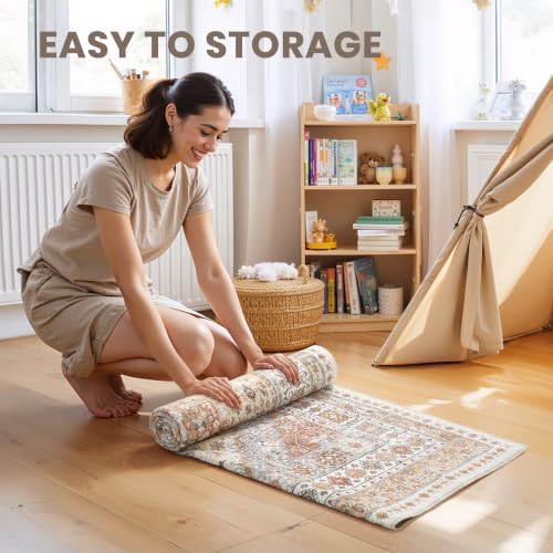 zesthome 8x8 Area Rug for Living Room,Large Washable Rug,Orange