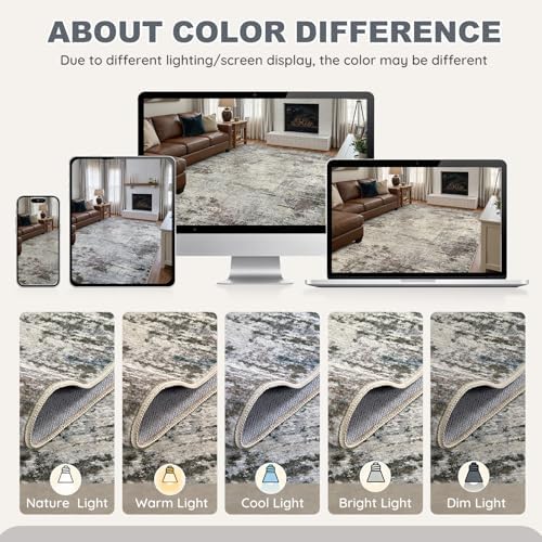 DMOYEST Area Rug Living Room Rugs - 6x9 Washable Large Soft Indoor Neutral Modern Abstract Low Pile Rug Carpet for Bedroom Dining Room Farmhouse Home Office - Brown Rust