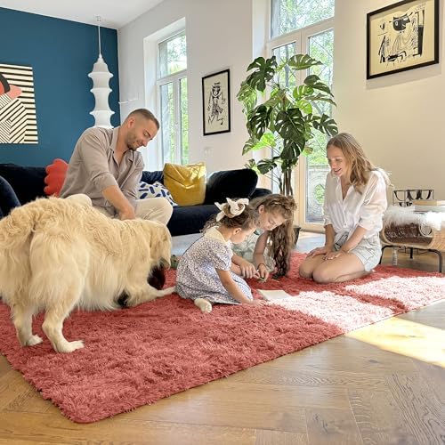 OLANLY 2x4 Machine Washable Runner Rugs for Hallway, Soft Fluffy Shaggy Bedside Rugs for Bedroom, Living Room, Indoor Floor Carpet for Kids Girls and Boys, Home Decor Aesthetic, Rust Red