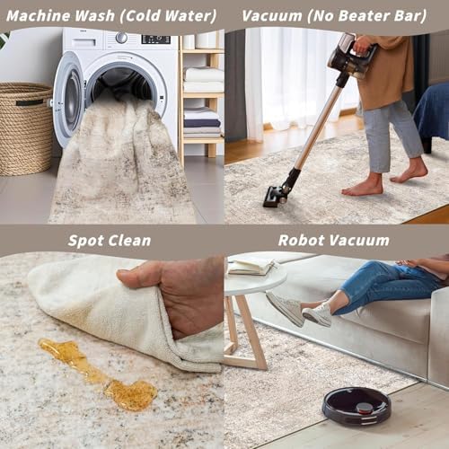 3x15 Ft Long Hallway Runner Rug – Non-Slip Washable Kitchen Floor Rug with Rubber Backing, Modern Low Pile Thin Wide Carpet Runners for Bedroom, Entryway Indoor (Beige Grey,3x15)