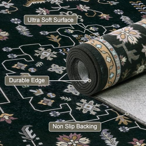 4x6 Area Rugs Living Room: Washable Vintage Rug for Bedroom Black