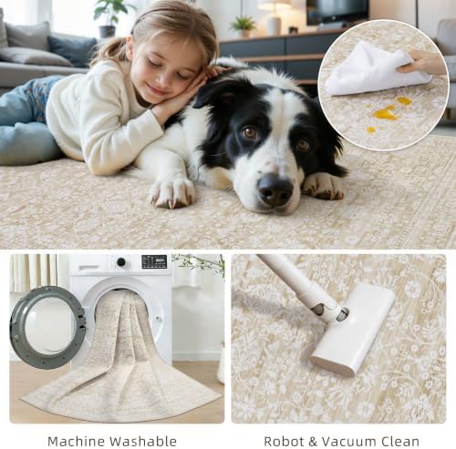 2x8 Hallway Washable Runner Rug: Kitchen Carpet Natural Beige
