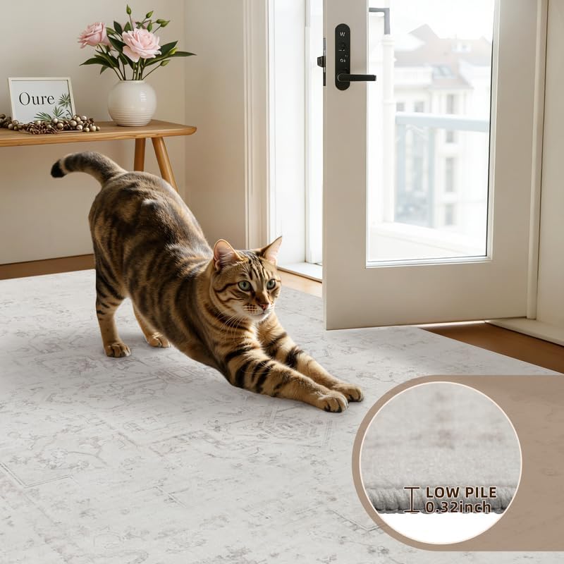 3x5 Area Rugs Living Room: Bedroom Washable Carpet Neutral Cream