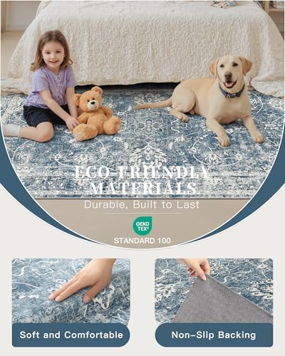 Madane 8x10 Area Rugs for Living Room, Washable Soft Rug Blue