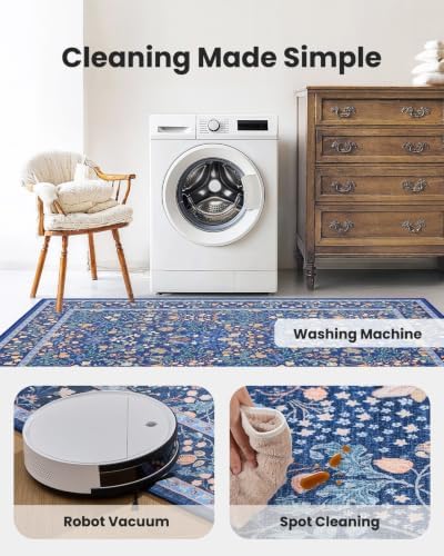 Amada Floral Washable Area Rug,8'x10',Dark Blue
