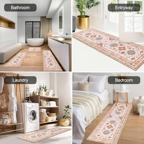 HEBE Boho Kitchen Rugs Set of 3, Non Slip Washable Kitchen Mats for Floor